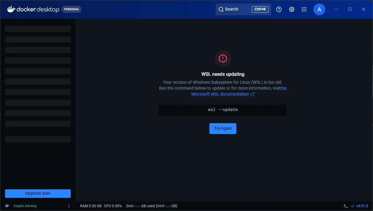 Execute wsl update